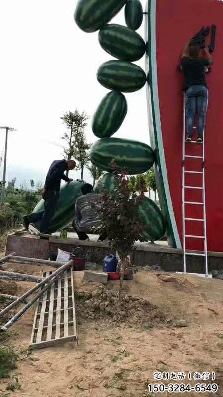 廣場(chǎng)西瓜雕塑 抽象果蔬雕塑 烤漆水果雕塑