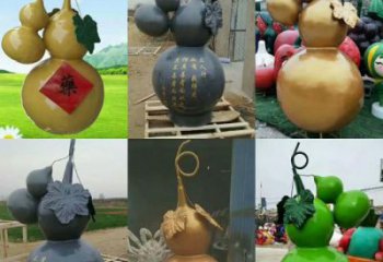 葫蘆雕塑生產(chǎn)，彩繪工藝制作，仿真植物雕塑擺件
