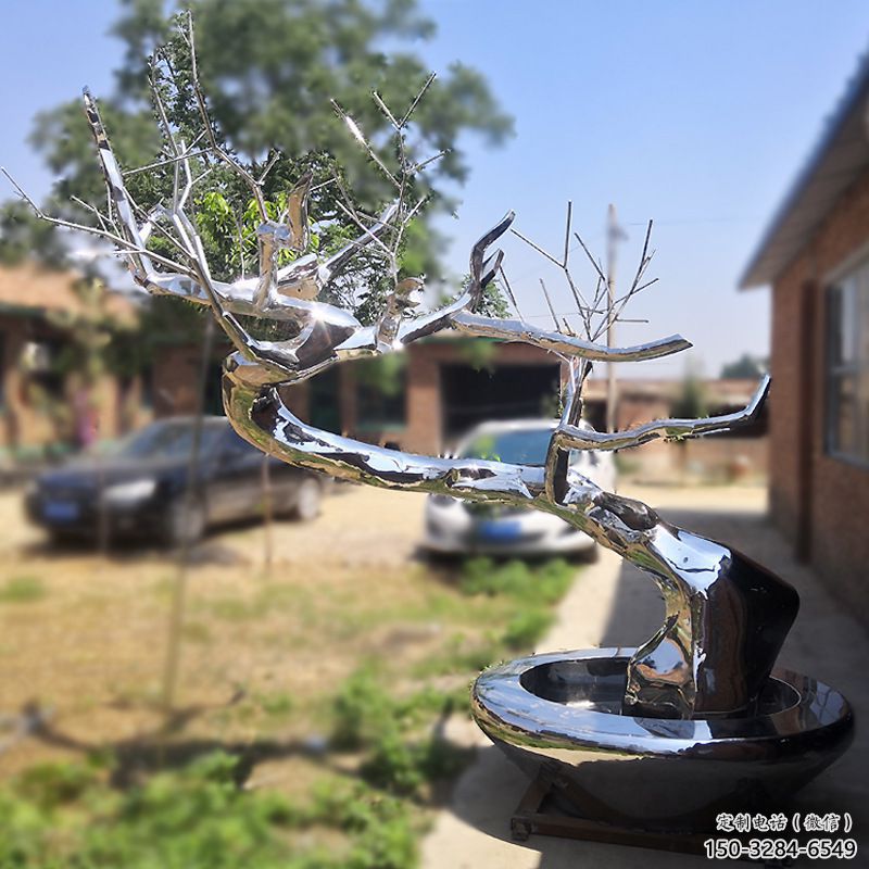 街頭松樹(shù)雕塑 大型別墅區(qū)大樹(shù)雕塑 鋼管植物雕塑