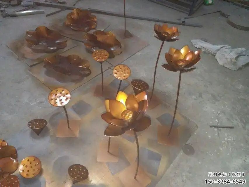 街道荷葉雕塑 現(xiàn)代景觀花卉雕塑 彩繪植物雕塑