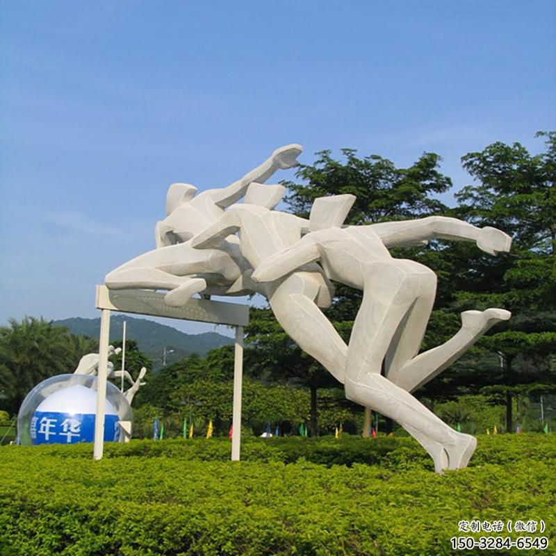 廣場跨欄雕塑 抽象景觀體育雕塑 烤漆運(yùn)動(dòng)員雕塑