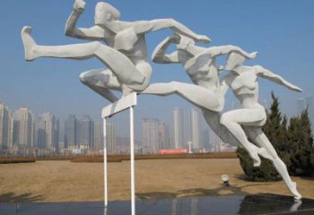 房地產(chǎn)跨欄雕塑 現(xiàn)代景觀體育雕塑 幾何運(yùn)動(dòng)員雕塑