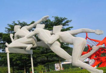 戶外跨欄雕塑 噴漆景觀體育雕塑 切面運(yùn)動員雕塑