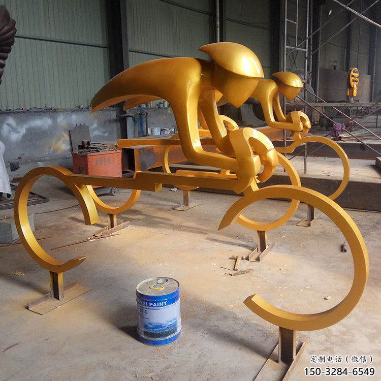 商業(yè)街自行車雕塑 烤漆運(yùn)動(dòng)員雕塑 彩繪體育雕塑