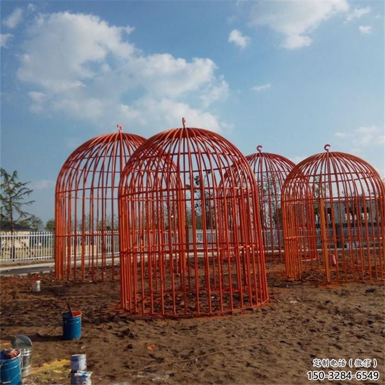 鏤空鳥(niǎo)籠雕塑 噴水園林籠子雕塑 住宅小區(qū)鳥(niǎo)籠子雕塑