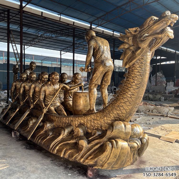 美陳龍舟雕塑 異形噴水競(jìng)賽雕塑 酒店劃槳雕塑