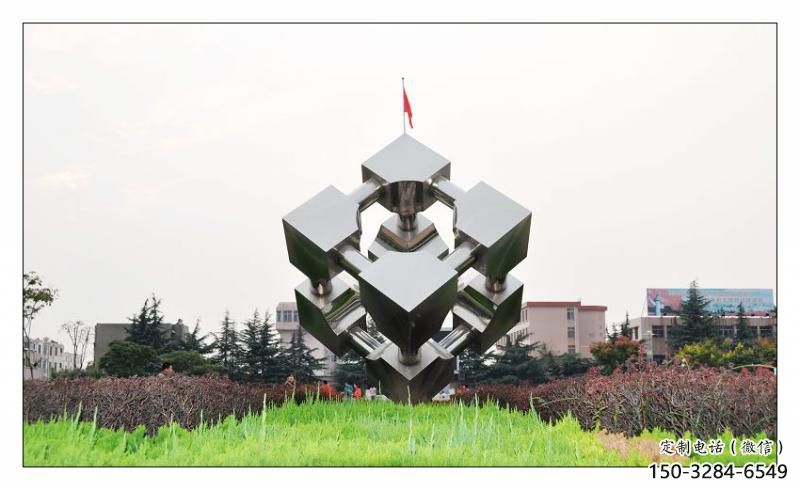 鏤空立方體雕塑 噴水園林幾何體雕塑 住宅小區(qū)雕塑
