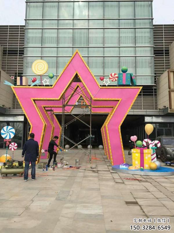 五角星門套雕塑，美陳藝術概念，不銹鋼大門雕塑展示