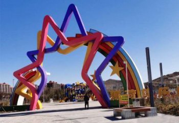 五角星拱門雕塑，廣場門口標識雕塑，不銹鋼烤漆材質(zhì)