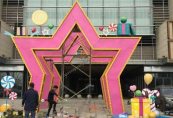 五角星門頭雕塑，烤漆工藝，不銹鋼烤漆門頭雕塑