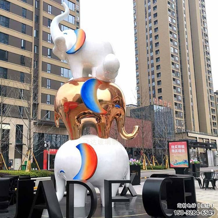 金屬大象雕塑承接，陸地?cái)[件，廣場卡通大象雕塑制造商