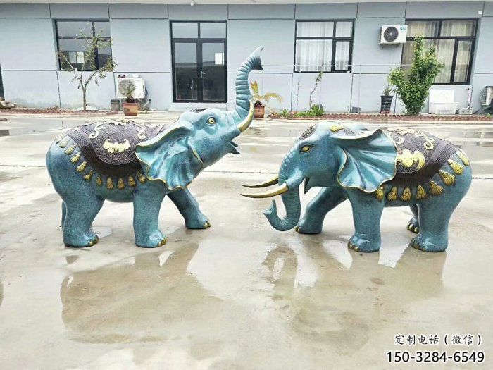 大象景觀雕塑常用，景觀擺件，彩色彩繪大象雕塑