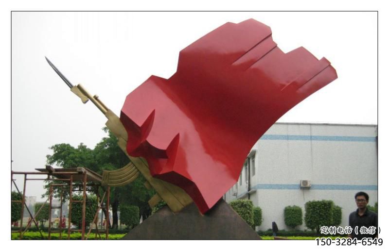 校園紅旗雕塑，拉絲黨建雕塑，抽象主題