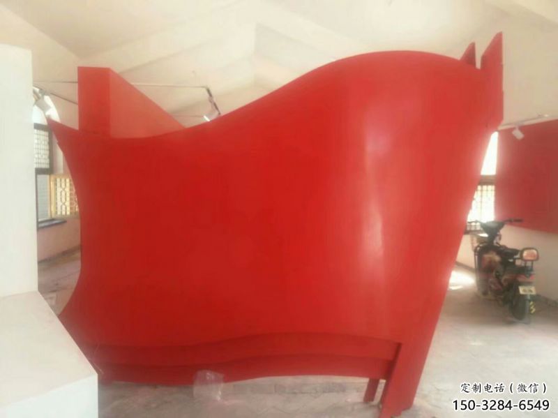 小區(qū)旗幟雕塑，拉絲黨建雕塑，抽象效果