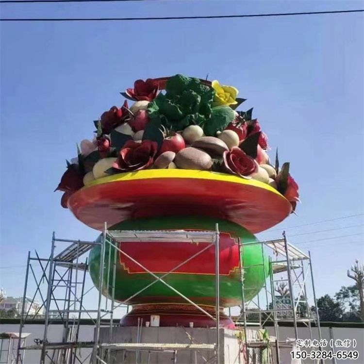 彩繪景觀果籃雕塑生產(chǎn)，景區(qū)案例，彩繪不銹鋼果籃雕塑優(yōu)選