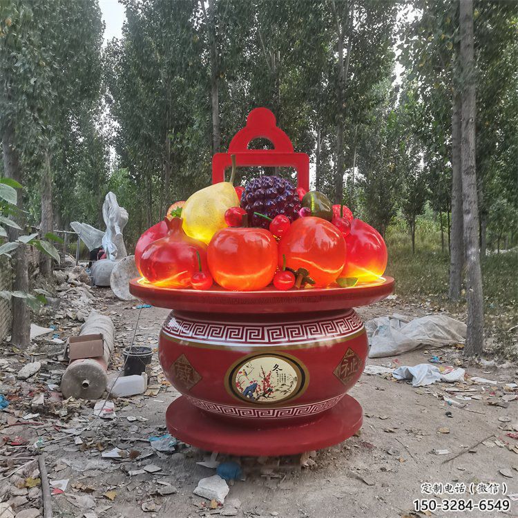 果籃雕塑供應(yīng)，花園小品，酒店不銹鋼果籃雕塑展品