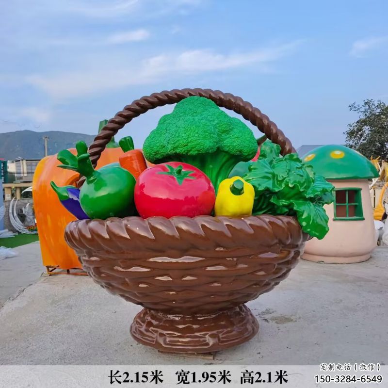 小品果籃雕塑供求蔬菜構(gòu)件，辣椒果籃雕塑觀賞型