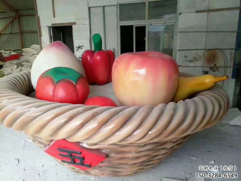 庭院果籃雕塑訂做，街景小品，戶外蘋果果籃雕塑制作