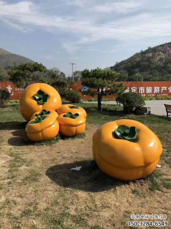 果籃雕塑供應(yīng)，圓雕體系，景觀柿子果籃雕塑展品