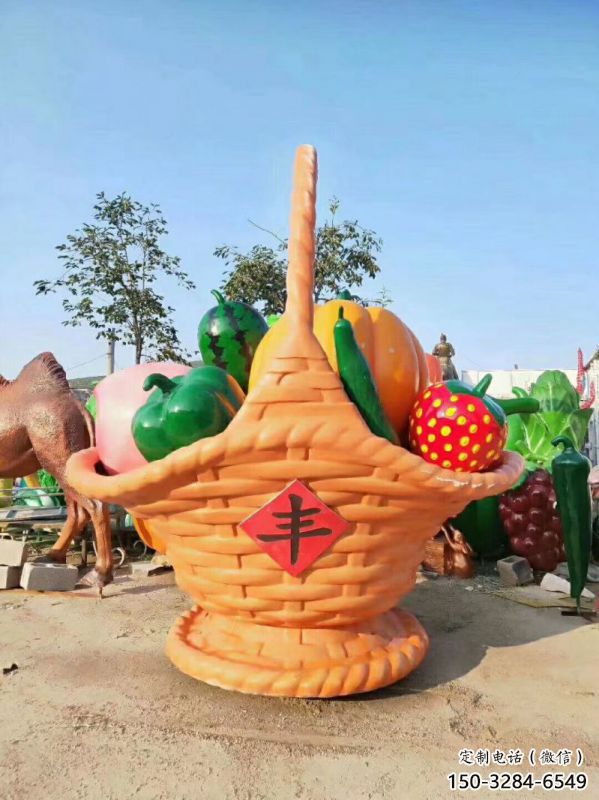 公園果籃雕塑訂做，街景小品，鴨梨果籃雕塑定制