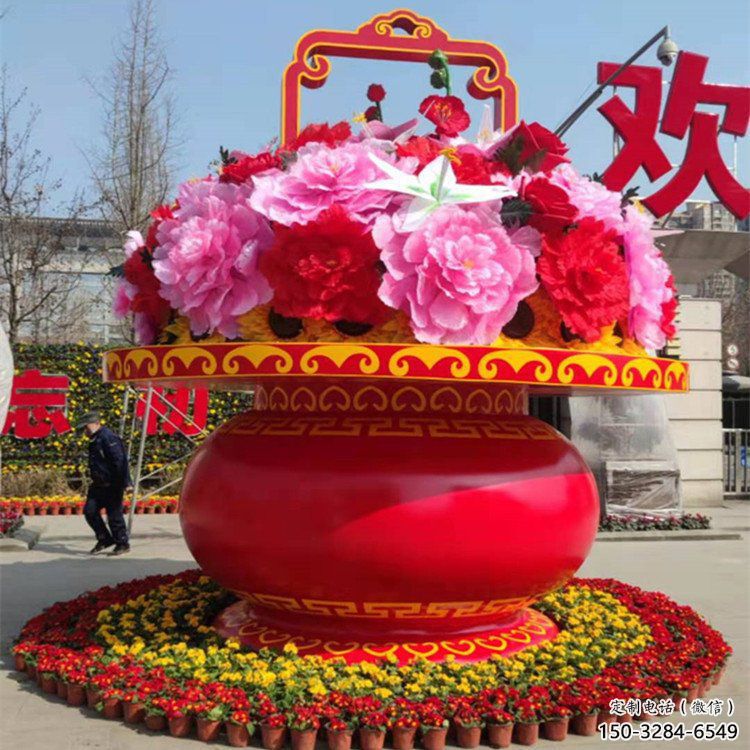 慶典花籃雕塑，商場美陳雕塑，花朵組合裝置雕塑