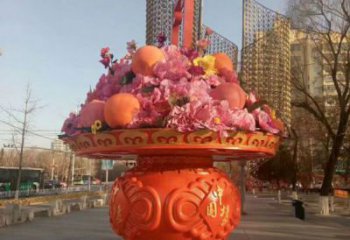 景觀抽象花籃雕塑供需，美陳雕塑，歐式景觀花朵花籃雕塑承接