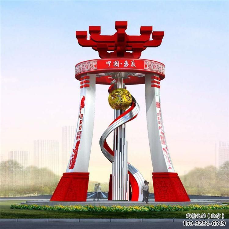 城市精神堡壘雕塑，地標文明建筑不銹鋼雕塑