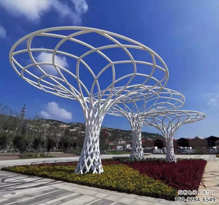 魚簍廊架雕塑，鏤空結(jié)構(gòu)，不銹鋼管廊架雕塑