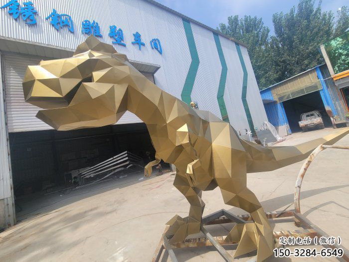 抽象恐龍雕塑供應(yīng)，花園小品，幾何恐龍雕塑制作廠家