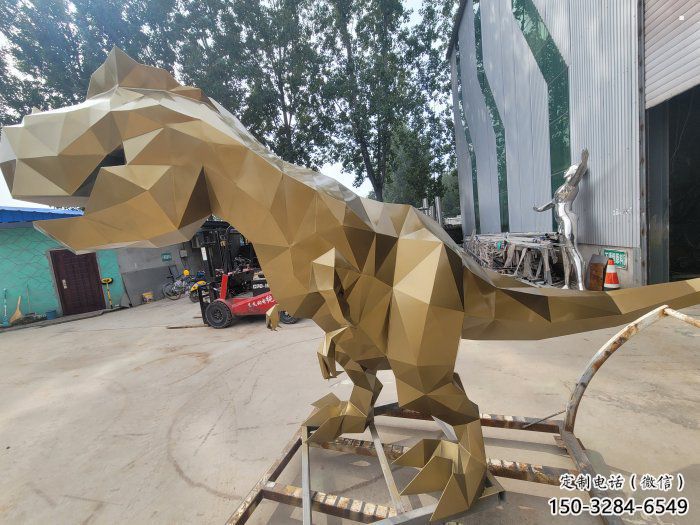 景觀恐龍雕塑供應(yīng)，公園雕塑，金屬幾何恐龍雕塑制作