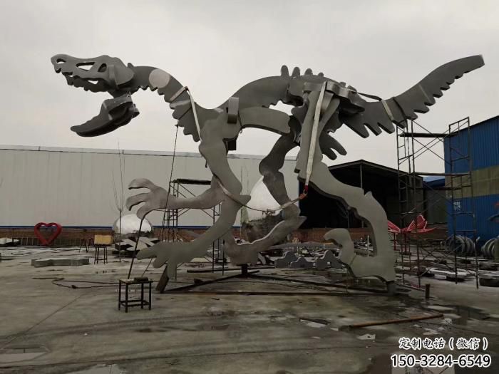 金屬恐龍雕塑制作，陸地?cái)[件，廣場恐龍骨架雕塑制造商