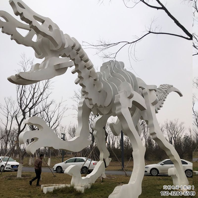 鏤空恐龍雕塑展品，金屬制作，恐龍骨架雕塑精品