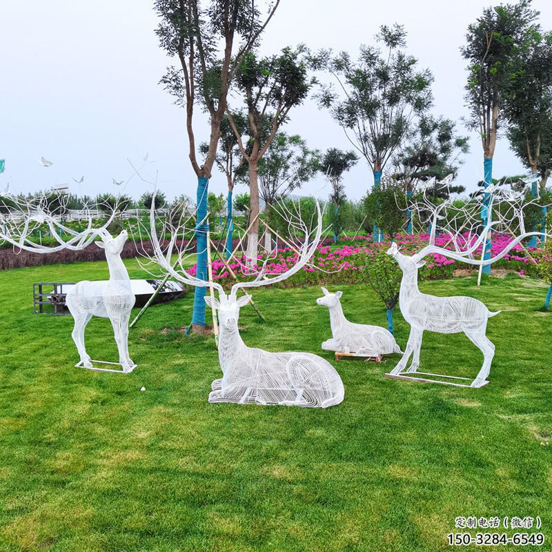 金屬小鹿雕塑制作，陸地?cái)[件，鏤空小鹿雕塑制造商