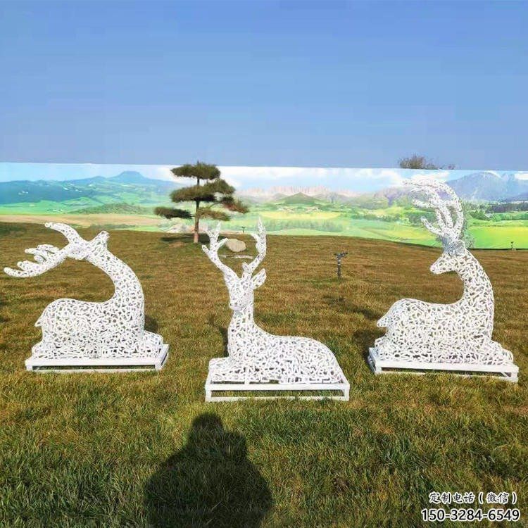 小鹿雕塑觀賞型，公園小品，景觀鏤空小鹿雕塑常用