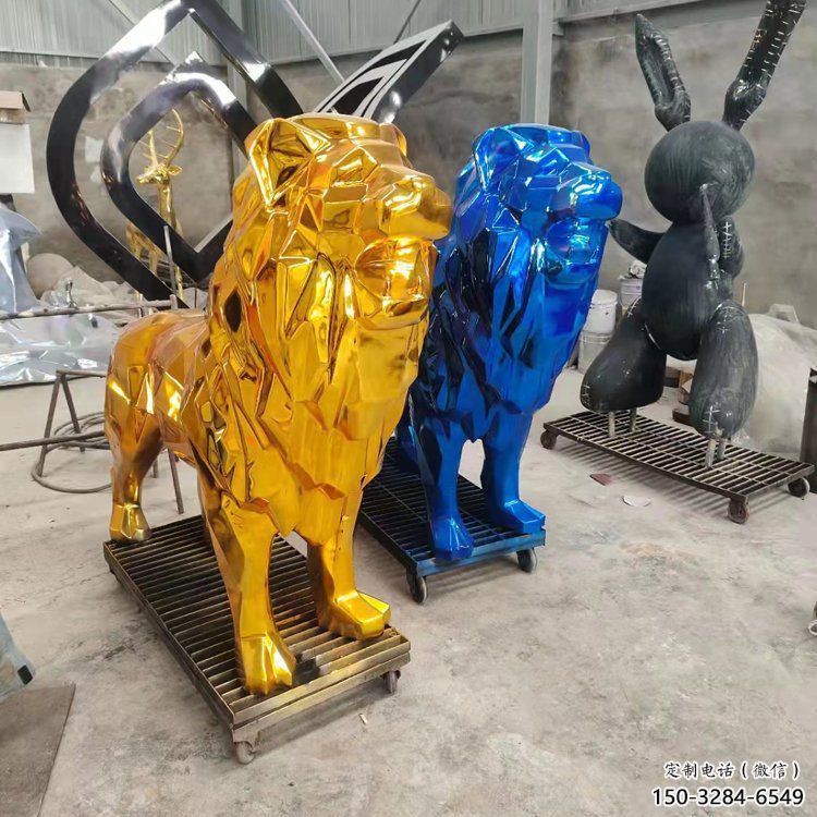 電鍍獅子雕塑精選，美陳雕塑，鍛造不銹鋼獅子雕塑通用
