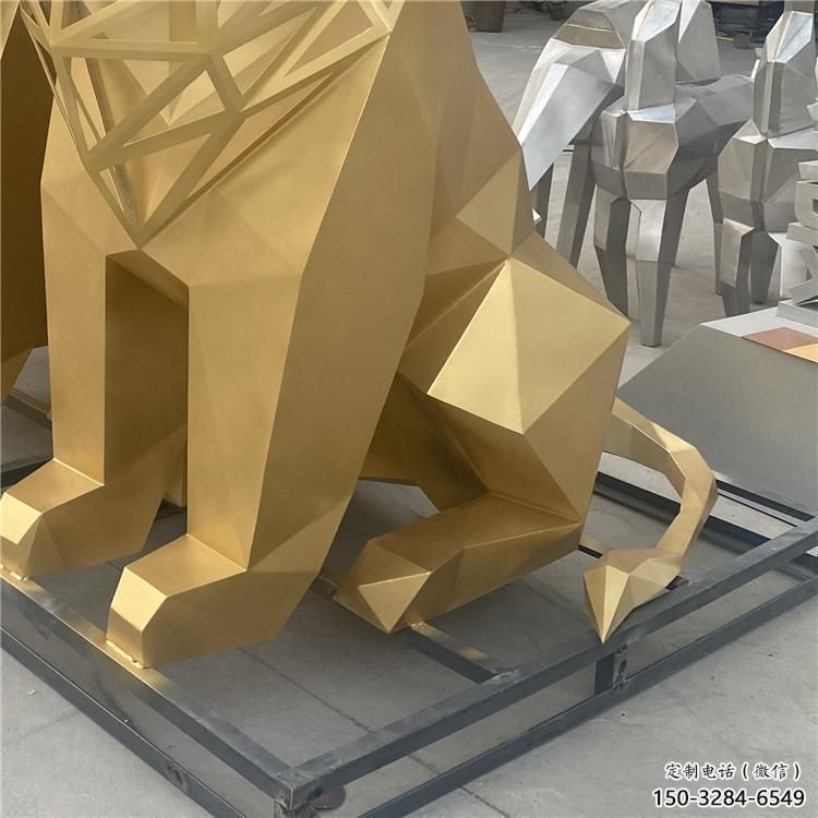 幾何獅子雕塑制造，金屬構(gòu)件，不銹鋼獅子雕塑提供