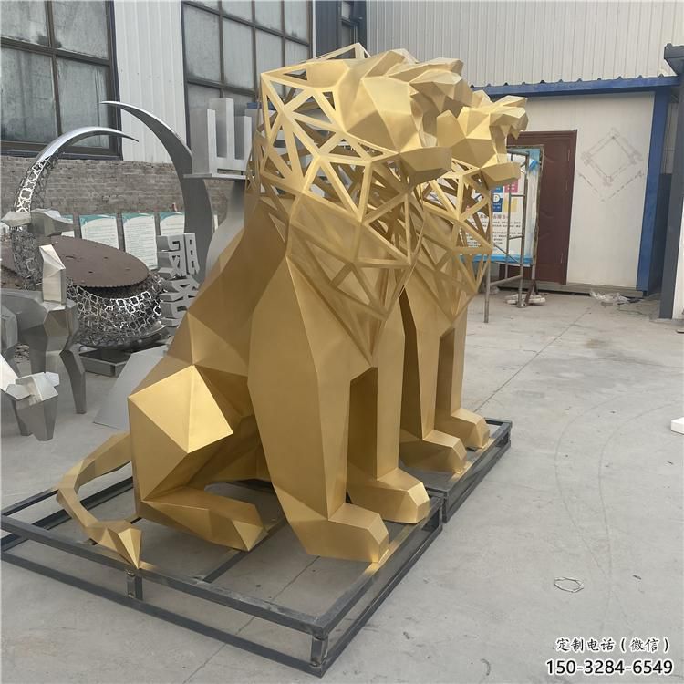 現(xiàn)代獅子雕塑定制，中式工藝，景觀不銹鋼獅子雕塑優(yōu)價