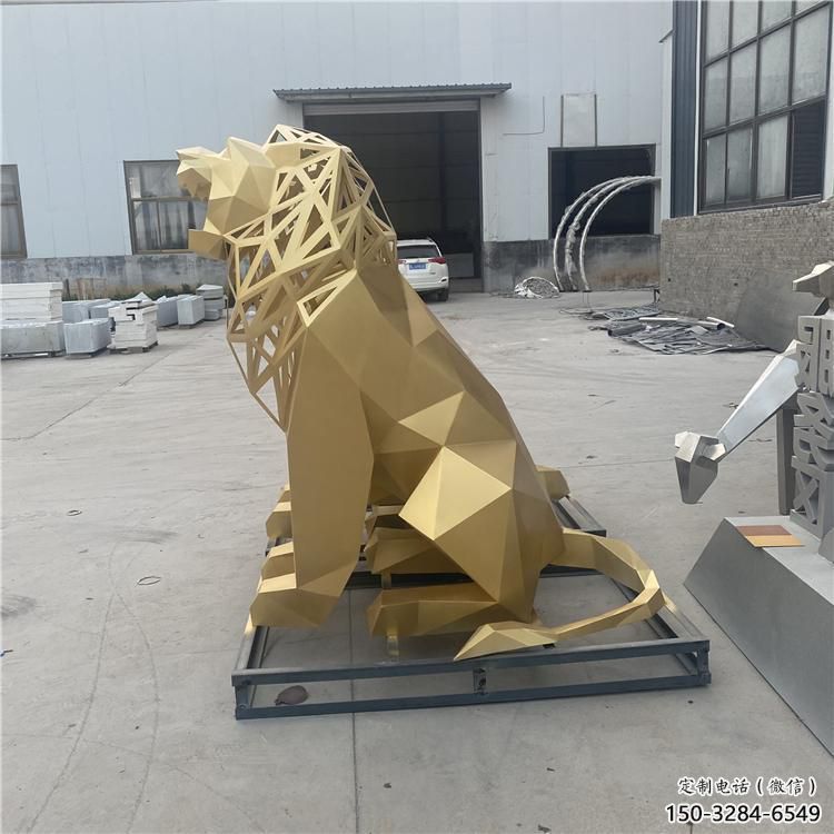 切面獅子雕塑精選，幾何烤漆不銹鋼獅子雕塑訂做