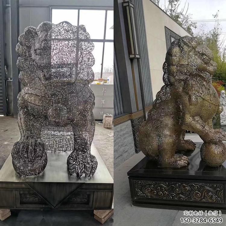 編織獅子雕塑定價，透雕動物雕塑，鏤空不銹鋼獅子雕塑