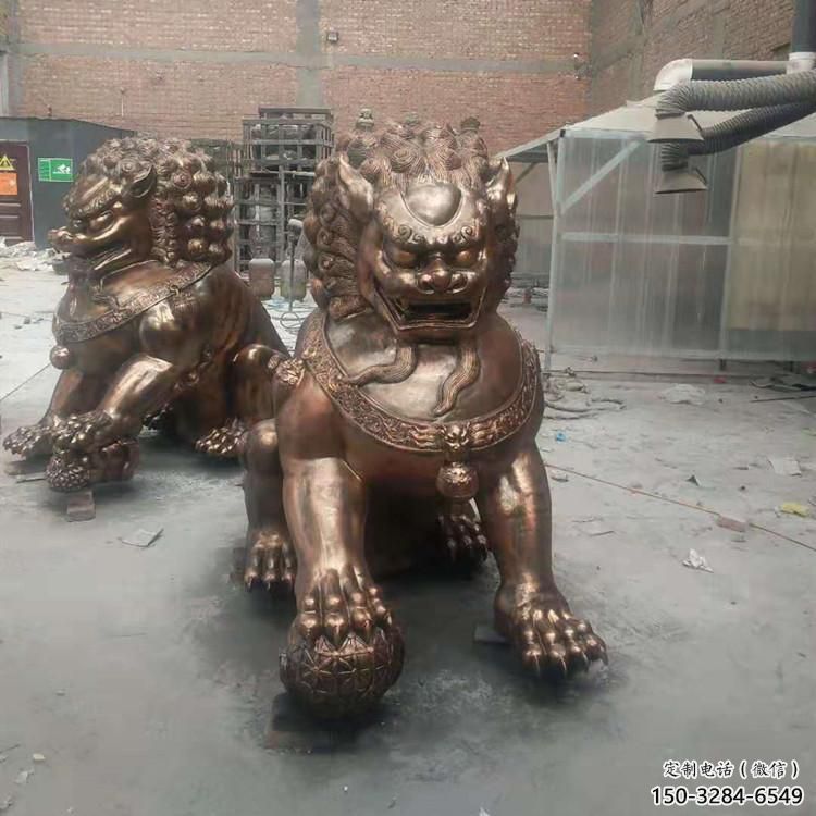紅銅獅子雕塑制造商，室外軟裝，景觀蹲獅雕塑承接