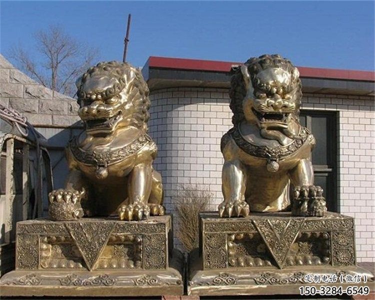 青銅獅子雕塑提供，鑄造藝術(shù)，中式蹲獅雕塑通用