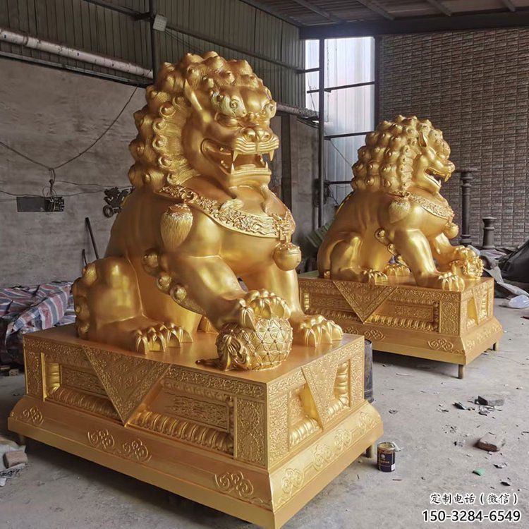 獅子雕塑制造商，黃銅動物小品，鑄銅蹲獅雕塑定制