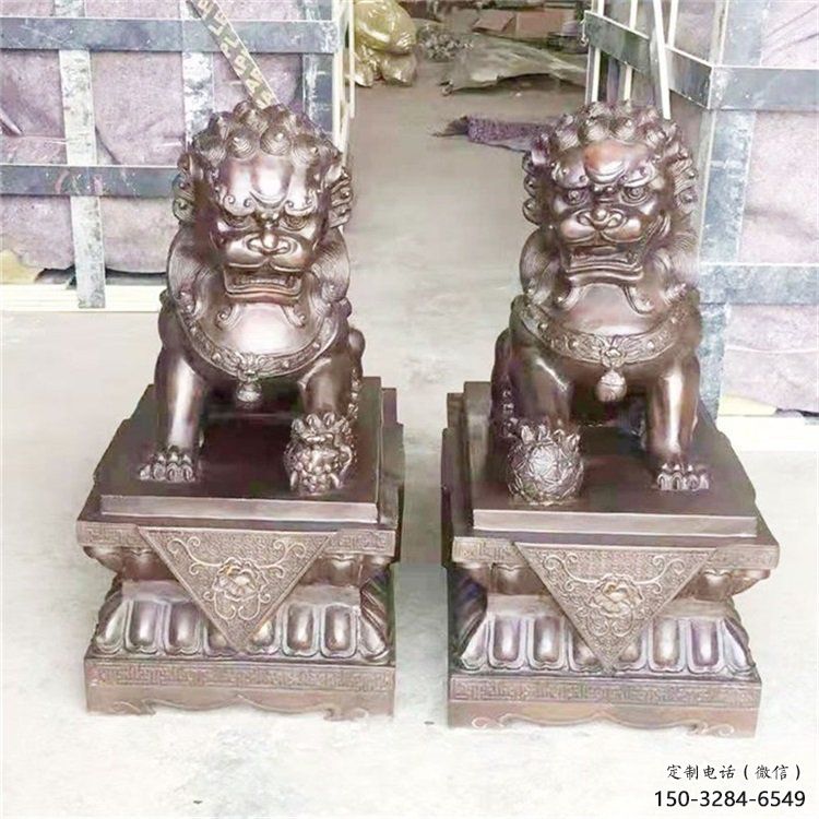 紫銅獅子雕塑通用，動(dòng)物裝飾標(biāo)識(shí)，景觀蹲獅雕塑承接