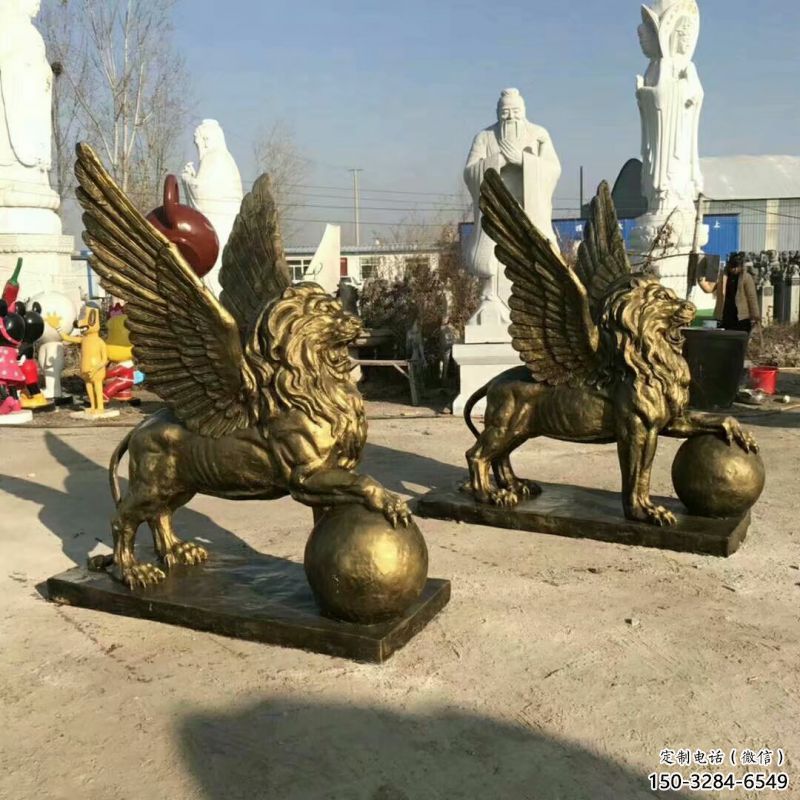 景觀獅子雕塑選用，美陳雕塑，飛獅雕塑展示專供