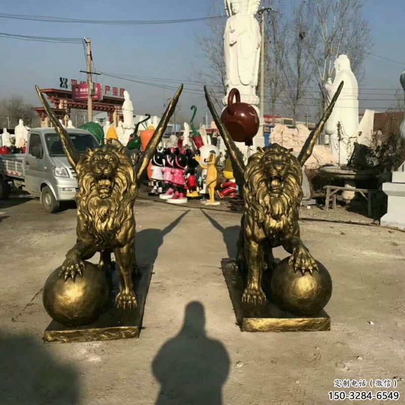 景觀獅子雕塑制造商，動(dòng)物雕塑，飛獅雕塑供給