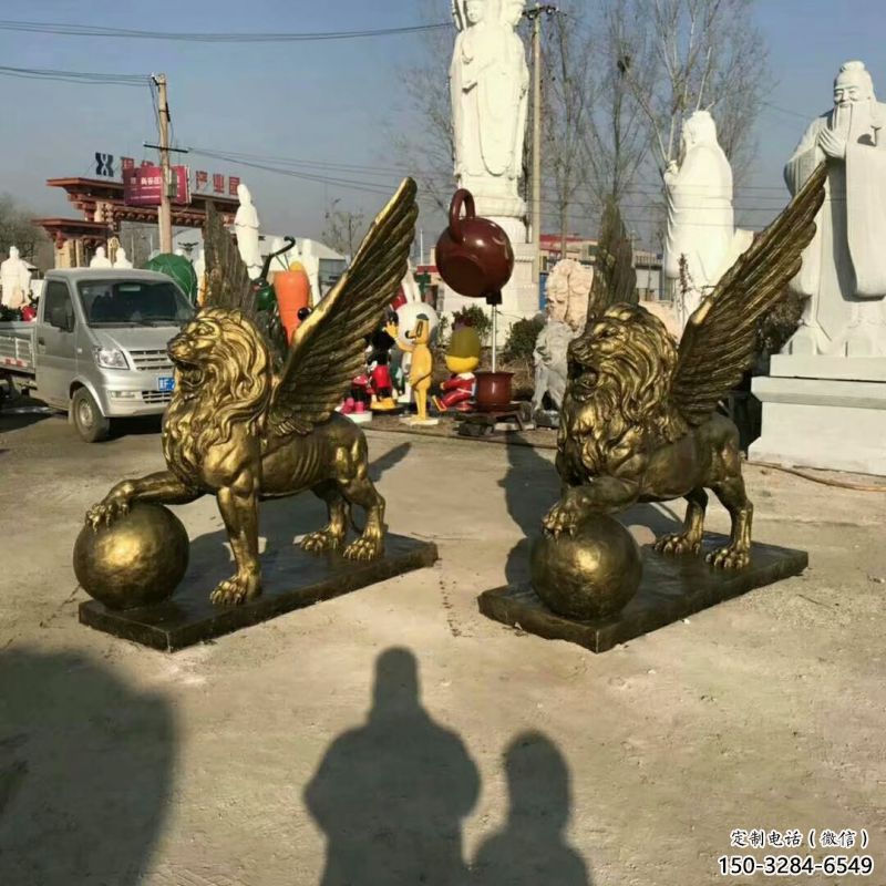 青銅獅子雕塑觀賞型，露天雕塑，戶外飛獅雕塑訂做