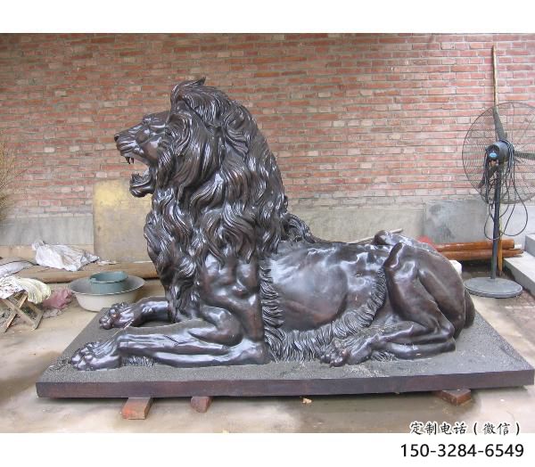 園林獅子雕塑觀賞型，美陳雕塑，大型趴獅雕塑展品