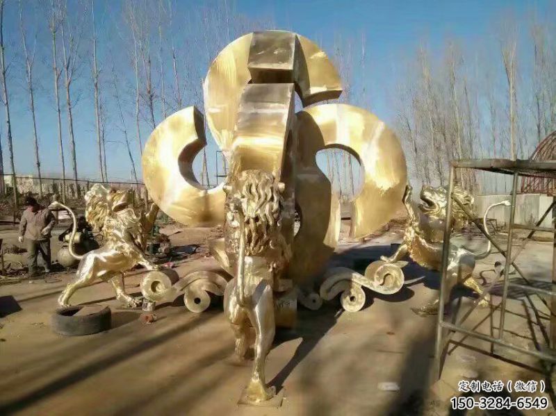 景觀獅子雕塑訂做，街景小品，戶外走獅雕塑制作