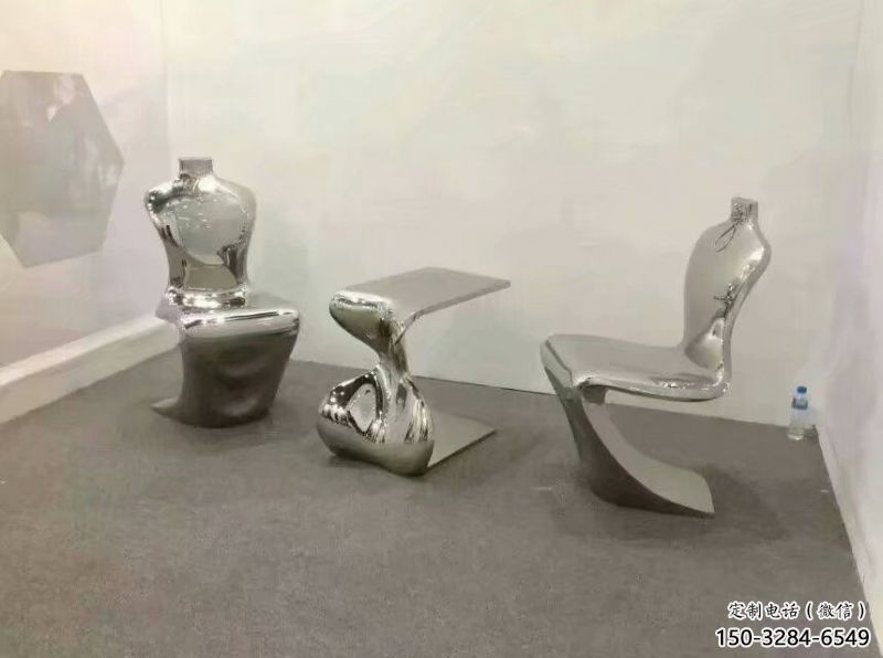 幾何坐凳雕塑，鏡面工藝，不銹鋼坐凳雕塑廠家
