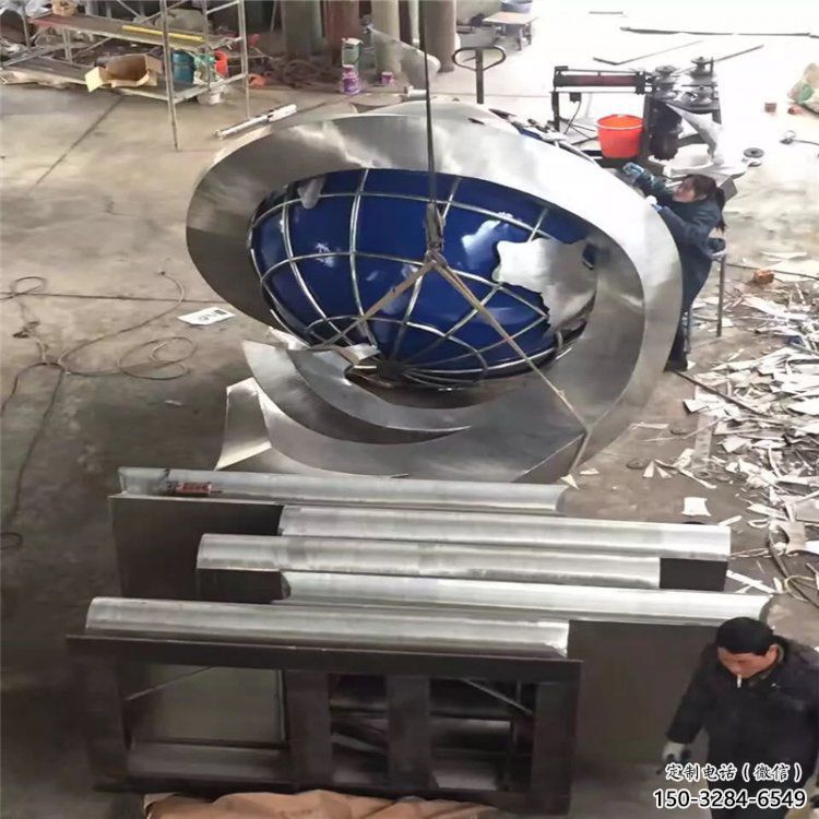 戶外地球雕塑點擊，圓雕體系，不銹鋼地球雕塑廠家